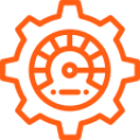 Orange gear with speedometer icon