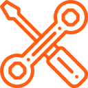 Crossed screwdriver and wrench icon in orange